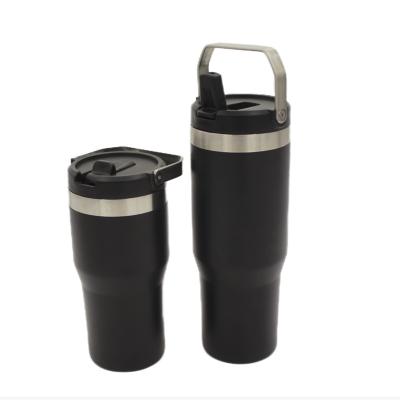 China 2022 new style PORTABLE double wall 18/8 stainless steel tumbler with screw lid with and straw have foldable steel handle for sale