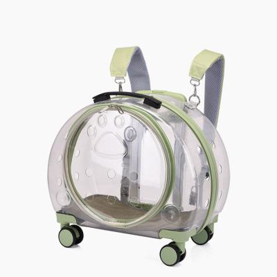 China PC Airline Approved On Wheels Stroller Trolley Pet Carrier Backpack Fully Transparent Bubble Cat Bag For Travel for sale