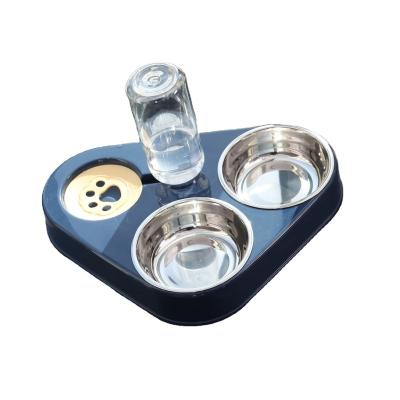 China Pe+pe+Stainless Cat Bowl Rice Bowl Cat Steel Triangle Drinking Water Automatic Dog Food Bowl Drinking Cat Food for sale