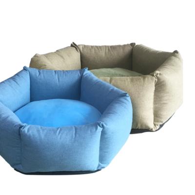 China Viable Pet Beds Accessories Dog Sofa Large Washable Warm Luxury Gray Foldable Circular Pet Dog Bed Dog Bed for sale