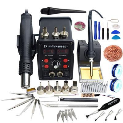 China Universal Cars Eruntop 8586D+ Dual Digital Display Electric Welding Irons +Hot T210 Pneumatic Gun Soldering Iron Set for sale