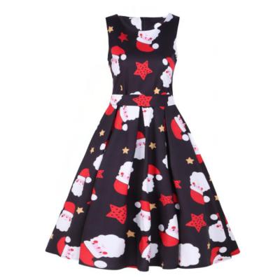 China Comfortable Christmas Women Dress New Style Female Knee Length Casual Printed Skirts Fashion Round Collar Christmas Sleeveless Dress Y0010 for sale