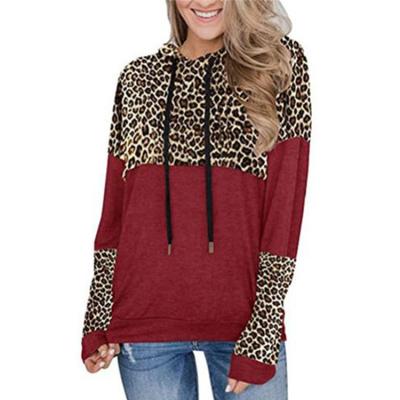 China Women's casual pullover Y0039 high quality clothing loose hoodies new leopard patchwork print women's long sleeve breathable T-shirts for sale