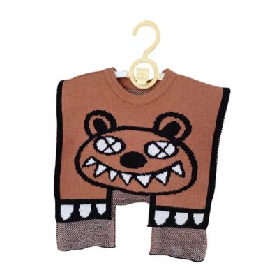 China Fashion Lantern Sleeve Kids Clothes Girls Dress Khaki Corduroy Puff Sleeve Dress Cute Cartoon Knitted Shawl Kids Clothes 2-6Y Y0084 for sale