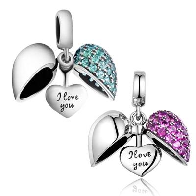 China 925 Silver Charm Pendants For Women Love Good Quality Custom Charm Real 925 Sterling Silver Custom Pave CZ Heart Pendant Fit Charms Bracelet Thailand Charm Pendant pandora for sale