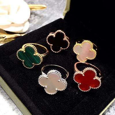 China Leaf Ring 925 Silver Four Clover Patterns CLASSIC Lucky Gemstone Wedding Malachite Flower Engagement Rings For Women Jewelry Luxury Gift for sale