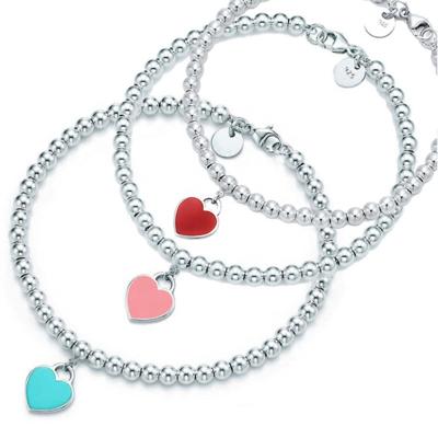 China Designer Bracelets TRENDY &Bangle 925 Sterling Silver Bead Bracelet Classic Enamel Blue Heart Pendant Bracelet Fit Luxury Tiff Charm for sale