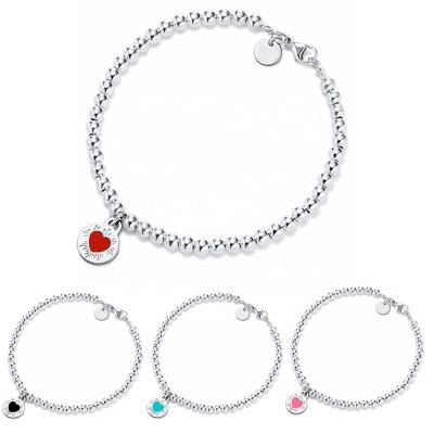 China CLASSIC High Quality Custom Design 925 Sterling Silver Bracelets 4mm Bead Heart Charm Pendants Loves Bracelet Women Return Original Logo for sale