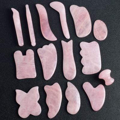 China Natural Jade Scraping Board Pressure Therapy Scraper Health Care Beauty Massage Tool SPA Massager Rose Quartz Facial Massager For Face Body for sale