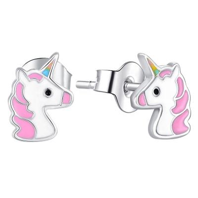 China New CLASSIC Pink Cute Unicorn S925 Hypoallergenic Children Earrings Silver For Birthday Party Girl Children's Jewelry Earrings Love Gifts for sale