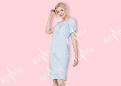 China Quick Dry Ladies Night Dresses Sleepwear Blue Printed With Violet Small Flower for sale