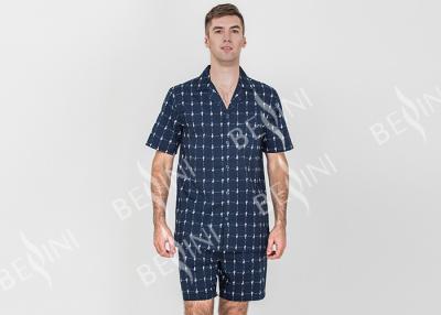 China Navy Blue Mens Luxury Sleepwear Button Through Shirt And Short Pants Eco Friendly for sale