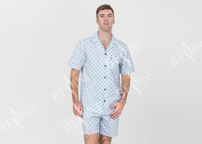 China Anti Shrink Mens Button Down Pajamas , Mens Loungewear Shorts Sets Blue Color for sale