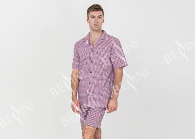 China Cool Mens Button Up Pyjamas Woven Cotton Yarn Dyed Check Short Sleeve Shirt for sale