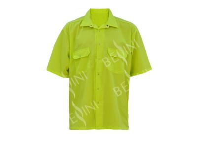 China Fluroscent Yellow 100 Polyester Work Shirts / Men'S Polyester Short Sleeve Shirts for sale