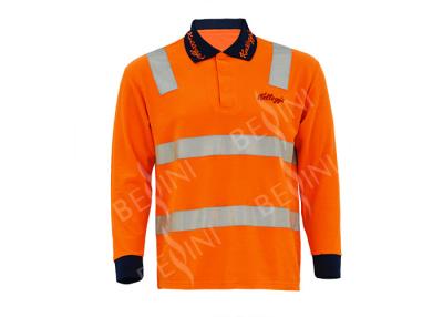 China Comfortable Long Sleeve Safety Shirts / Orange Hi Vis T Shirts Flat Knitted Collar for sale