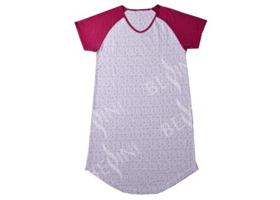 China Damen-Baumwolle Jersey roter/Blumendruckraglan-Ärmel-Nachthemd Sleepwear ganz über Druck zu verkaufen