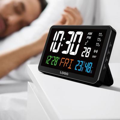 China Sizes 2021 Wholesale Electronic LCD Color Digital Multifunction Desktop Alarm Clock With LED Backlight for sale