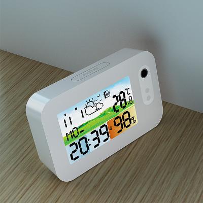 China LCD Screen Display Color Backlight Weather Station Indoor Clock With Temperature Humidity for sale