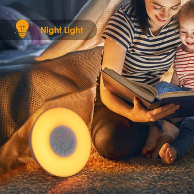 China Wholesale Modern FM Radio Digital Nap Alarm Clock Sunrise Simulating Wake Up RGB Night Light for sale