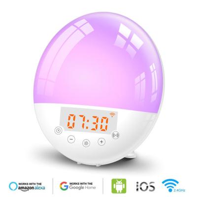 China Sunrise Bird Sound FM Radio LED Digital Light Smart Alarm Clock With Songs for sale