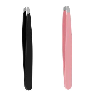 China Styles Customized Anti-static Black Slanted Stainless Steel Eyebrow Eyelash Tweezers for sale