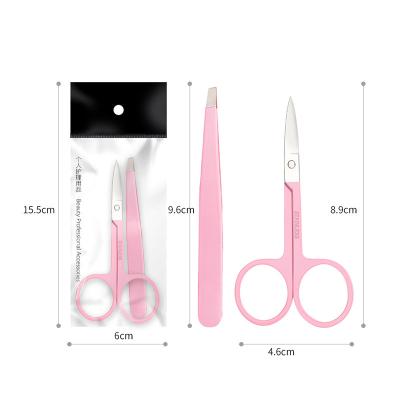 China Bulk Tweeezers 2pcs Customized Pink Color Eyebrow Tweezers Scissors Set With Ploybag for sale