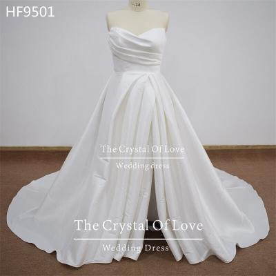 China Mikado A line dry cleaning wedding dress with slit for sale