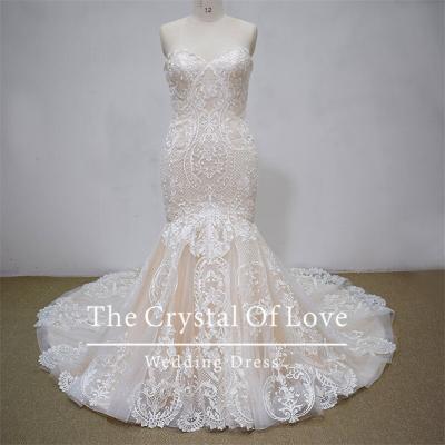 China Dry cleaning champagne wedding dresses, mermaid bridal dress for sale