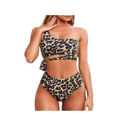 China Sexy Plus Size Leopard Grain Shoulder Waisted Bikini Top for sale