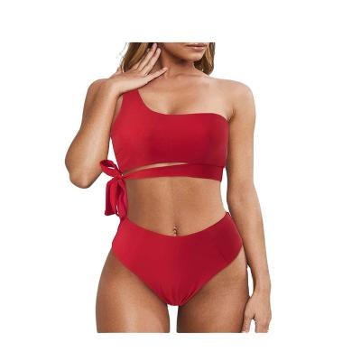 China Hot Lucky Red Sexy Plus Size Shoulder Waisted Bikini Top for sale