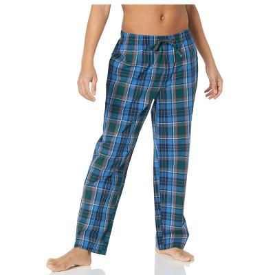 China Breathable Mens Woven Plaid Pajama Set Long Sleeve Sleepwear Lounge Tops Bottoms With Pockets for sale