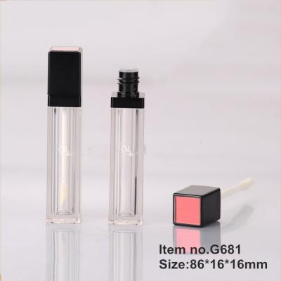 China Big Black Plastic Wand Applicator Brush Lip Gloss Tubes Simple And Fashion Square Plastic Custom Logo for sale