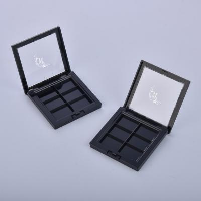 China Rectangle Makeup Recyclable Custom Black Eyeshadow 6 Color Palette Empty Plastic Case for sale