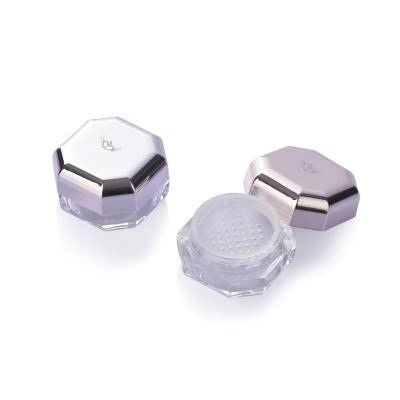 China Cosmetic Customized Pink Hexagon Diamond Shaped Plastic Compact Loose Powder Cosmetic Jar 20g for sale