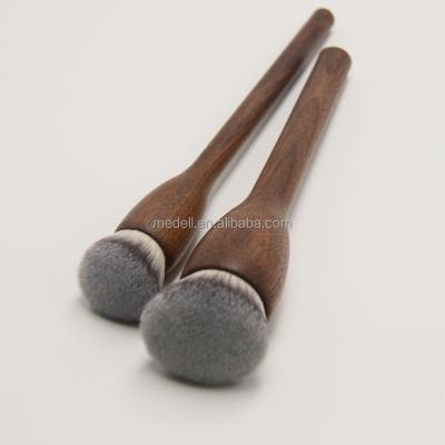 China Angular Blush Style Wholesale Luxury Walnut Handle Synthetic Hair Makeup Brush Private Label for sale