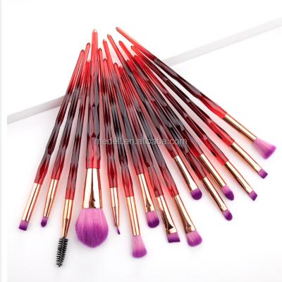 China Angular Blush Factory Eye Makeup Brush Set Diamond Handle 15PCS Handmade Makeup Brushes for sale