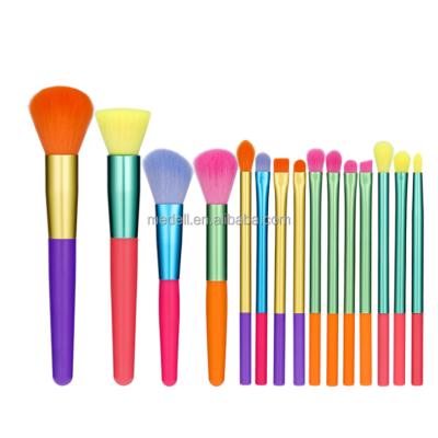 China Angular Blush High Quality Synthetic Hair Colorful Plastic Handle 15pcs Makeup Set Brush Private Label for sale