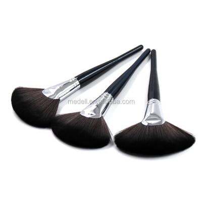 China Fan Brush Wood Handle Copper Ferrule Fan Powder Brush Customized Logo for sale