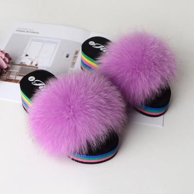 China Hot-selling thick-soled women's fashion trend slippers fur hairy slippers real fluffy sandals household slippers for sale