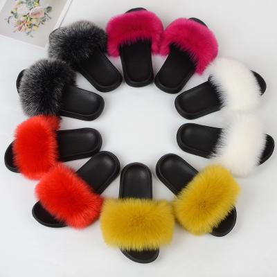 China Fashion Trend Favorable Price Fox Plush Slippers Real Fluffy And Comfortable Ladies Fur Indoor Slippers for sale