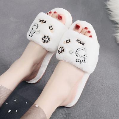 China New fashion trend perfume decoration fur slippers winter home shoes ladies plush slippers for sale