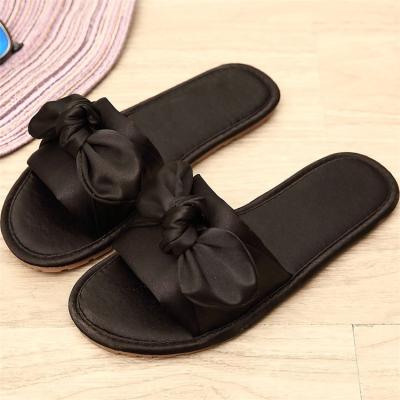 China Household Anti-slippery High Quality Black Indoor Non-slip Silent Slippers Female Silk Slippers for sale