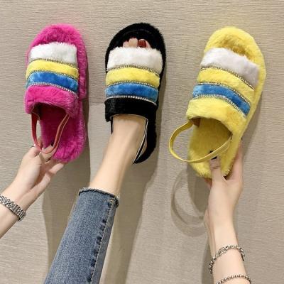 China European and American fashion trend plus size color faux stone wool women's wedge heel cotton warm slippers for sale