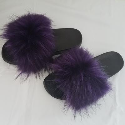 China Fashion Trend Excellent Design Low Price Furry Faux Fur Slippers Fashion Soft Fluffy Luxury Purple Faux Fur Slippers for sale