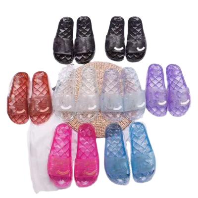 China Fashionable Designer Disposable High Quality Jelly Slippers Ladies Sandals Transparent Crystal Slippers for sale