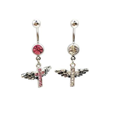 China CLASSIC Wing Jewelry Cross 316 Stainless Steel Belly Ring Body Piercing Navel Ring for sale