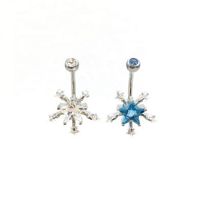 China Romantic Star In Snowflake 316 Stainless Steel Belly Ring Body Jewelry Navel Piercing Ring for sale