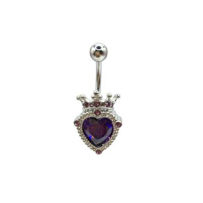 China Romantic Crown On Zircon Heart 316 Stainless Steel Belly Ring Body Jewelry Navel Piercing Ring for sale