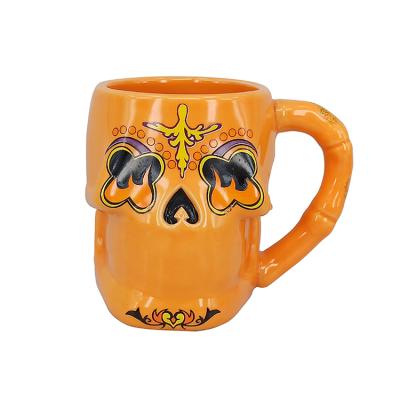 China Viable Wholesale Custom Novelty 3D Skulls Shape Ceramic Mug For Halloween for sale